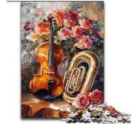 Puzzles pour Adultes et Adolescents, Puzzles Fleurs Violon, Jouet éducatif intellectuel décompressant, Cadeau d'anniversaire 38x26cm