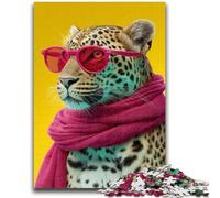 Puzzles pour Adultes et Adolescents, Puzzles léopard Portant Un Foulard, Jouets éducatifs, Anti-Stress, décoration d'intérieur Unique et Cadeaux 50x75cm