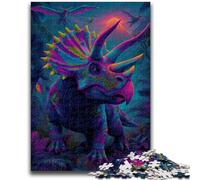 Puzzles pour Adultes et Adolescents, Puzzles Triceratops aux Couleurs Fluo, Jeu Stimulant, Jouets à Offrir en Cadeau à Toute la Famille, à partir de 14 Ans, 26x38cm