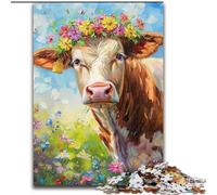 Puzzles pour Adultes et Adolescents, Puzzles, Vache Fleurie, Chaque pièce est Unique - Jeu Familial Stimulant pour Les 14 Ans (Taille 26x38cm)