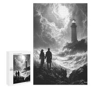 Puzzles pour Adultes Et Adolescents Romantic Stormy Shore with Lighthouse - Charcoal Art Puzzles pour Adolescents, Jeu Familial, Vacances À La Maison, Passe-Temps, Interaction Parent-Enfant 1000 PCS
