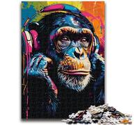 Puzzles pour Adultes et Adolescents Singe écoutant de la Musique Jeux éducatifs Décoration d'intérieur Collection d'artistes, Beaux-Arts 38x26cm