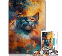 Puzzles pour Adultes et Adolescents Smoke Cat, défi Difficile Anti-Stress avec Affiche et Feuille de Questions correspondantes 50x75cm