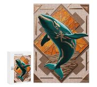 Puzzles pour Adultes Et Adolescents Teal Whale Art Deco Puzzles pour Adolescents, Jeu Familial, Vacances À La Maison, Passe-Temps, Interaction Parent-Enfant 300 PCS