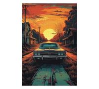 Puzzles pour Adultes Et Adolescents Vintage Car Sunset Road Jeu De Puzzle Manuel - Défi Difficile - Interaction Parent-Enfant 1000pcs(75x50cm)
