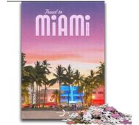Puzzles pour Adultes et Adolescents Voyage à Miami Difficile à compléter mais Amusant et Humoristique avec Affiche Assortie et Feuille de Questions (38x52cm) 1000 pièces