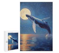 Puzzles pour Adultes Et Adolescents Whale Breaching Under The Moonlight Painting Puzzles pour Adolescents, Jeu Familial, Vacances À La Maison, Passe-Temps, Interaction Parent-Enfant 1000 PCS
