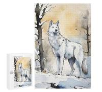 Puzzles pour Adultes Et Adolescents White Wolf Watercolor Puzzles pour Adolescents, Jeu Familial, Vacances À La Maison, Passe-Temps, Interaction Parent-Enfant 1000 PCS