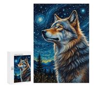Puzzles pour Adultes Et Adolescents Wolf Starry Night Puzzle, Jouet, Décoration Murale, Art Mural, Cadeaux d'anniversaire Et Cadeaux Uniques 300 PCS
