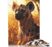 Puzzles pour Adultes et Jeu de Puzzle de 500 pièces Portrait de hyène au Coucher du Soleil Puzzle en Bois pour Adultes et pour Les 18 Ans et Plus Jeu de Casse-tête (52x38cm)