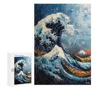 Puzzles pour Adultes Expressionist The Great Wave - Bold Contemporary Art Reinterpretation Puzzle : Jeu Manuel Amusant Et Humoristique, Cadeau d'anniversaire, Cadeaux, 300 PCS