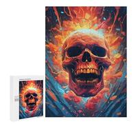 Puzzles pour Adultes Fiery Skull Artwork Puzzle pour Adolescents Améliore La Mémoire Difficile Et Stimulant Idéal comme Cadeau 500 PCS