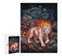 Puzzles pour Adultes Fiery Tiger Under Starry Night Puzzles pour Adultes - Décoration Murale - Cadeaux Souvenirs pour Vos Proches 500 PCS