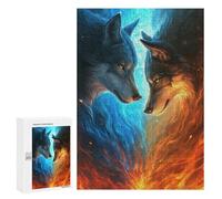 Puzzles pour Adultes Fire & Ice Wolves Art Print Puzzles pour Adolescents Cadeau d'anniversaire Stimule Le Cerveau Jeu Stimulant Cadeaux 300 PCS