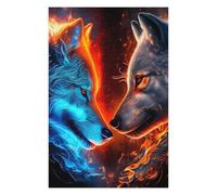 Puzzles pour Adultes Fire Vs. Ice Wolves Artwork Puzzles pour Adultes, Jouets Anti-Stress, Décoration Murale, Cadeaux pour Les Amis Et La Famille 75x50cm/1000pcs