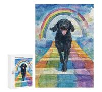 Puzzles pour Adultes Flat-Coated Retriever Rainbow Bridge Puzzles pour Adolescents, Jouets Anti-Stress, Décoration Murale, Cadeaux Uniques pour Anniversaire Et Noël 300 PCS