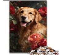 Puzzles pour Adultes Fleurs et Golden Retriever 1000 pièces, pour 14 Ans et Plus, Jeux Amusants, activités à la Maison, Cadeaux d'anniversaire, Cadeaux de Voyage (26x38cm)