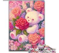 Puzzles pour Adultes Fleurs Ours en Peluche, Jeu Stimulant et Jeu Familial avec pièces entièrement emboîtables de Formes aléatoires (Taille 26x38cm)