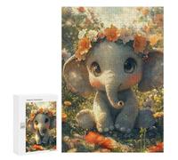 Puzzles pour Adultes Floral Crown Elephant Art Puzzles pour Adultes : Anti-Stress, Difficile Et Stimulant, pour des Soirées Jeux en Famille 300 PCS