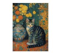 Puzzles pour Adultes Floral Still Life with Cat Puzzles Jeux Relaxants Découpe De Précision Cadeaux pour Les Amis Et La Famille 1000pcs(52x38cm)