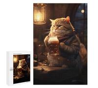 Puzzles pour Adultes Fluffy Cat Drinking Beer Puzzle pour Adultes - Décoration Murale - Idéal comme Cadeau 1000 PCS