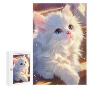 Puzzles pour Adultes Fluffy White Cat with Blue Eyes Puzzles pour Adultes : Anti-Stress, Difficile Et Stimulant, pour des Soirées Jeux en Famille 1000 PCS
