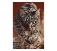 Puzzles pour Adultes Focused Tabby Cat Leaping Forward Puzzles pour Adultes, Jouet, Décoration Murale, Cadeaux pour Femmes, Idéal comme Cadeau 1000pcs(75x50cm)
