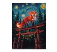 Puzzles pour Adultes Fox on Torii Gate Under Starry Night Casse-têtes pour Adolescents, Jeux De Réflexion, Analyse Et Logique, Cadeaux pour Amis Et Famille 52x38cm/1000pcs