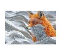 Puzzles pour Adultes Fox Portrait in White Abstract Waves Puzzle pour Adultes, Jouet, Décoration Murale, pour Les Amis Et La Famille 1000pcs(75x50cm)