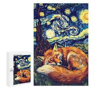 Puzzles pour Adultes Fox Sleeping Under Starry Night Sky Puzzles pour Adultes - Décoration Murale - Cadeaux Souvenirs pour Vos Proches 1000 PCS