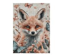 Puzzles pour Adultes Fox with Butterflies and Flowers Puzzles pour Adolescents, Jouets Anti-Stress, Décoration Murale, Cadeaux Uniques pour Anniversaire Et Noël 1000pcs(52x38cm)