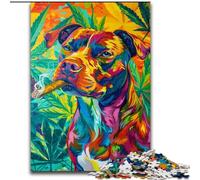 Puzzles pour Adultes Fumeurs de Staffordshire Bull Terrier, Anti-Stress, Vacances à la Maison, avec Affiche et fiche de Questions Assorties (50x75cm)