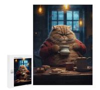 Puzzles pour Adultes Funny Fat Cat Coffee Drink Puzzle pour Adultes - Décoration Murale - Idéal comme Cadeau 500 PCS