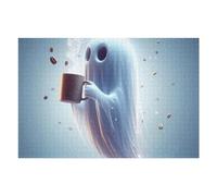 Puzzles pour Adultes Ghost with Coffee Cup Puzzles pour Adultes, Jouet, Décoration Murale, Cadeaux pour Femmes, Idéal comme Cadeau 1000pcs(75x50cm)