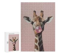 Puzzles pour Adultes Giraffe Blowing Pink Bubble Gum Puzzle : Jeu Manuel Amusant Et Humoristique, Cadeau d'anniversaire, Cadeaux, 300 PCS