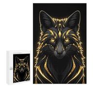 Puzzles pour Adultes Golden Fox Portrait on Black Background Puzzle pour Adultes, Jeu De Réflexion, Décoration Murale, Activités Amusantes À La Maison, 1000 PCS