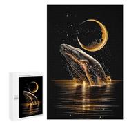 Puzzles pour Adultes Golden Whale Leaping Under Crescent Moon Puzzles pour Adultes - Jeux De Détente - Défi Difficile À Relever 1000 PCS
