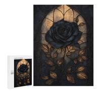 Puzzles pour Adultes Gothic Rose Stained Glass Puzzles pour Adolescents, Jouets Anti-Stress, Décoration Murale, Cadeaux Uniques pour Anniversaire Et Noël 500 PCS
