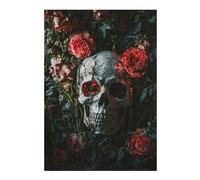 Puzzles pour Adultes Gothic Skull with Red Roses Decor Puzzles Jeux Relaxants Découpe De Précision Cadeaux pour Les Amis Et La Famille 1000pcs(38x26cm)