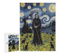 Puzzles pour Adultes Grim Cats on Starry Night Puzzles pour Adultes - Jeux De Détente - Défi Difficile À Relever 500 PCS