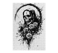 Puzzles pour Adultes Grim Reaper with Roses Black and White Puzzle pour Adultes - Jeu Manuel - Améliore La Mémoire - Cadeaux d'anniversaire Et Cadeaux Uniques 38x26cm/1000pcs