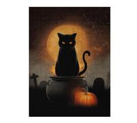 Puzzles pour Adultes Halloween Black Cat Cauldron Scene Puzzles pour Adultes Jeu Manuel Une Œuvre d'art Cadeaux Uniques pour Un Anniversaire Et Noël