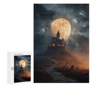 Puzzles pour Adultes Halloween Castle with Full Moon -1 Puzzle pour Adolescents Améliore La Mémoire Difficile Et Stimulant Idéal comme Cadeau 300 PCS