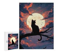 Puzzles pour Adultes Halloween Cat Moon Night Puzzle pour Adolescents Améliore La Mémoire Difficile Et Stimulant Idéal comme Cadeau 500 PCS