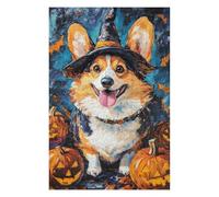 Puzzles pour Adultes Halloween Corgi with Pumpkins Puzzles Jeux Relaxants Découpe De Précision Cadeaux pour Les Amis Et La Famille 1000pcs(75x50cm)