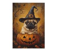 Puzzles pour Adultes Halloween Pug in Witch Hat Puzzles pour Adolescents, Jouets Anti-Stress, Décoration Murale, Cadeaux Uniques pour Anniversaire Et Noël 1000pcs(38x26cm)