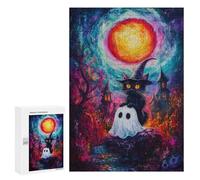 Puzzles pour Adultes Halloween Witch Cat Puzzle pour Adultes - Jouets Anti-Stress - Une Œuvre d'art - Difficile Et Stimulant 300 PCS