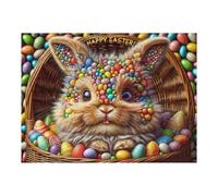 Puzzles pour Adultes Happy Easter Basket with Bunny Puzzle pour Adultes, Jouet, Décoration Murale, pour Les Amis Et La Famille 1000pcs(52x38cm)