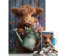 Puzzles pour Adultes Highland Cow Baby 1000 pièces Puzzles pour Adolescents Jeux familiaux Anti-Stress défi Difficile Cadeaux du Père Noël Secret 38x26cm