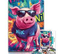 Puzzles pour Adultes Hip Hop Pig, Puzzles pour Adultes, Jouets éducatifs, Jeux Anti-Stress, Superbes Cadeaux et Jouets 26x38cm
